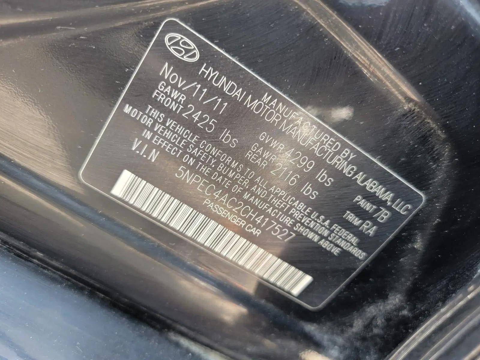 2012 HYUNDAI SONATA — 193177 Miles — Lot H417527 — Ind. 12 - Marhaba Auctions Used Cars - Image 9