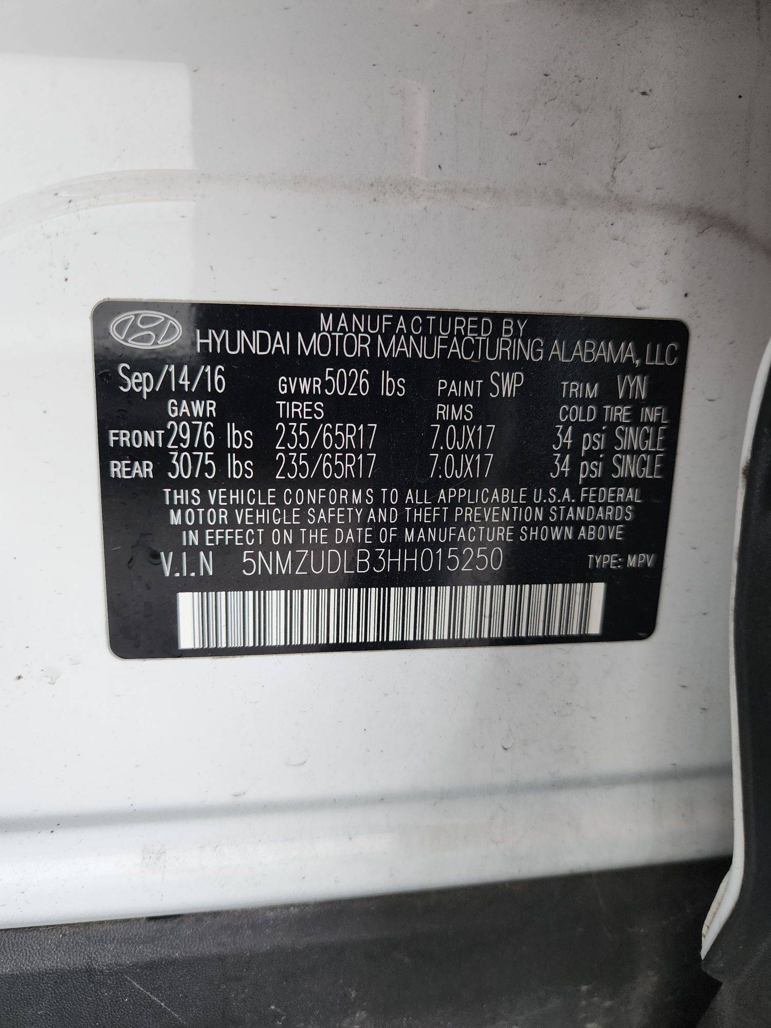 2017 HYUNDAI SANTA FE SPORT — 104687 Miles — Lot H015250 — Souq - Marhaba Auctions Used Cars - Image 9