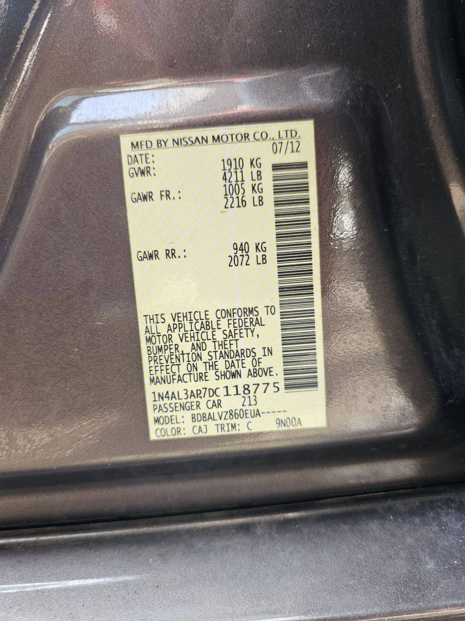 2013 NISSAN ALTIMA — 124993 Miles — Lot 118775 — Main - Marhaba Auctions Used Cars - Image 9