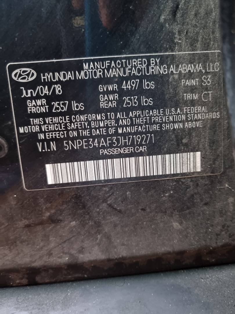 2018 HYUNDAI SONATA — 152215 Miles — Lot 19271 — Ind. 12 - Marhaba Auctions Used Cars - Image 9