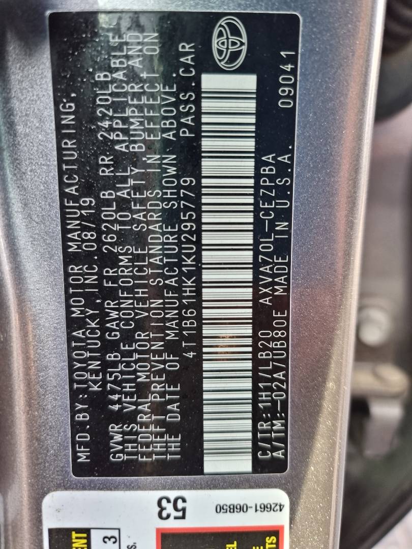 2019 TOYOTA CAMRY — 68541 Miles — Lot 295779 — Ind. 12 - Marhaba Auctions Used Cars - Image 11