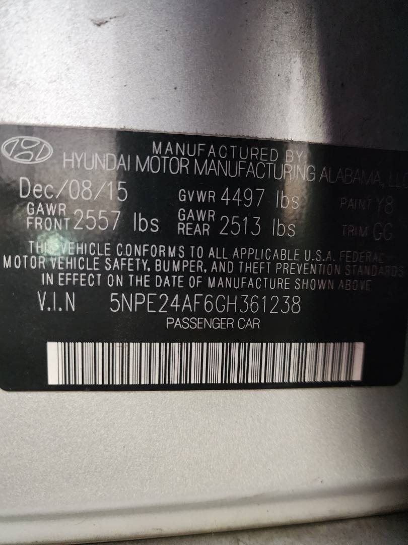 2016 HYUNDAI SONATA — 123313 Miles — Lot 75597833 - Marhaba Auctions Used Cars - Image 6