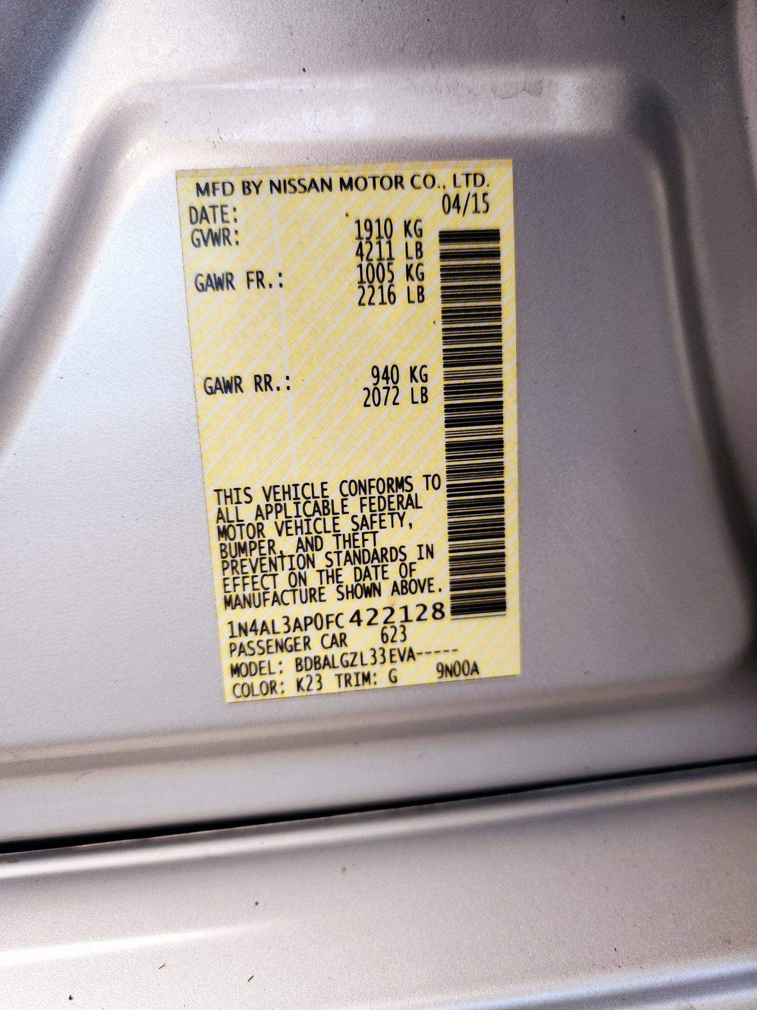 2015 NISSAN ALTIMA — 143018 Miles — Lot 39886855 — Souq - Marhaba Auctions Used Cars - Image 9
