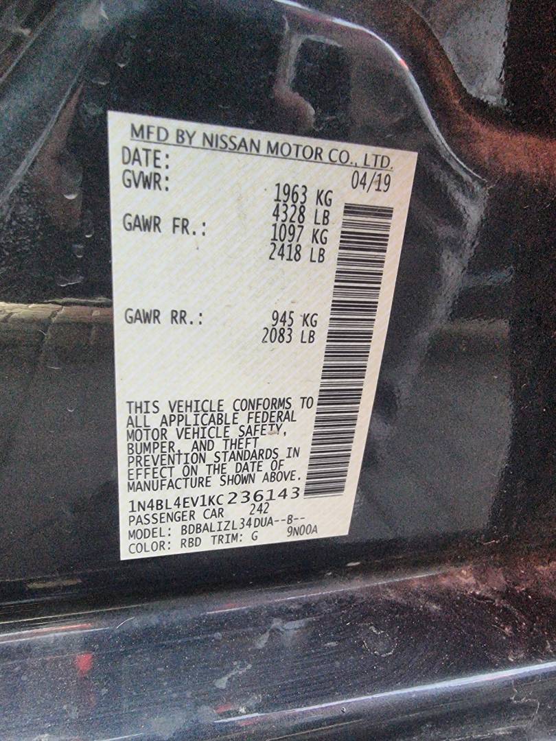 2019 NISSAN ALTIMA — 103647 Miles — Lot C236143 — Ind. 12 - Marhaba Auctions Used Cars - Image 10