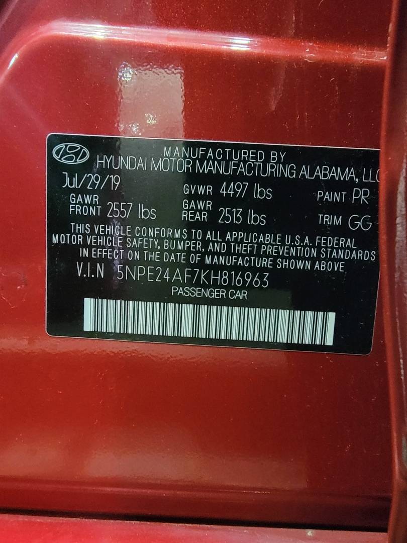 2019 HYUNDAI SONATA — 108098 Miles — Lot H816963 — Main - Marhaba Auctions Used Cars - Image 10