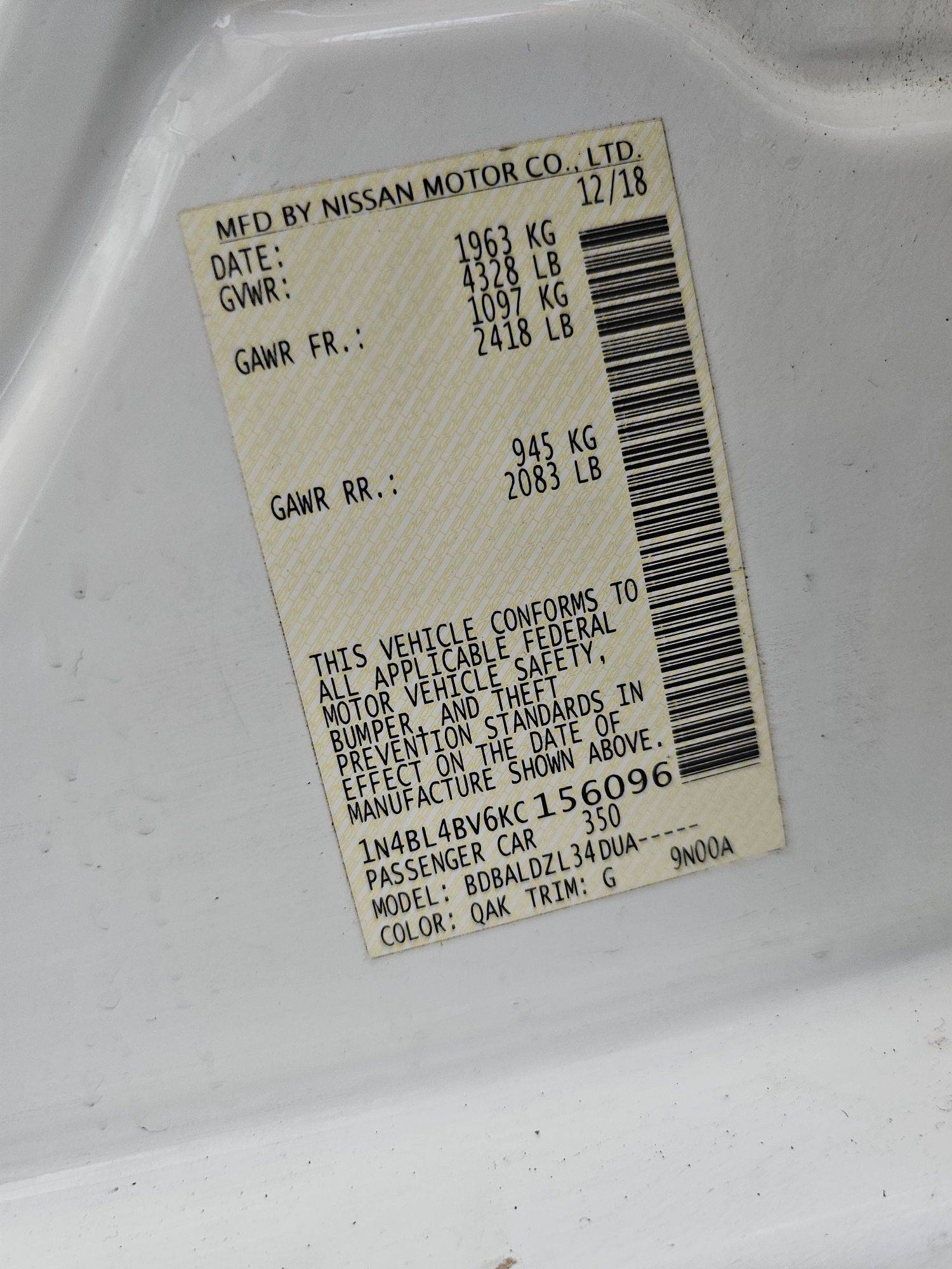 2019 NISSAN ALTIMA — 115054 Miles — Lot 6KC156096 — Souq - Marhaba Auctions Used Cars - Image 9