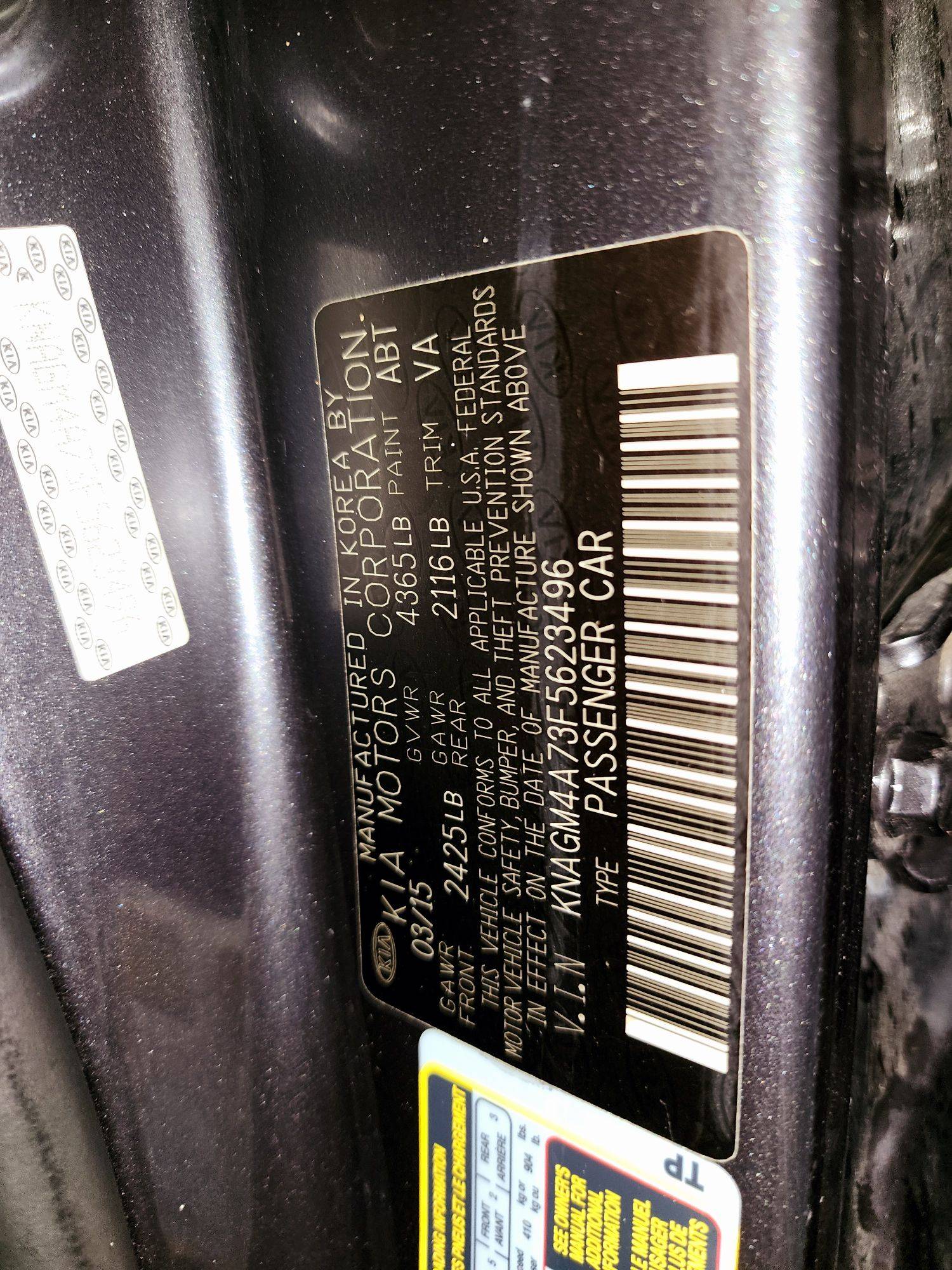 2015 KIA OPTIMA — 222469 Miles — Lot A73F5623496 — Souq - Marhaba Auctions Used Cars - Image 9