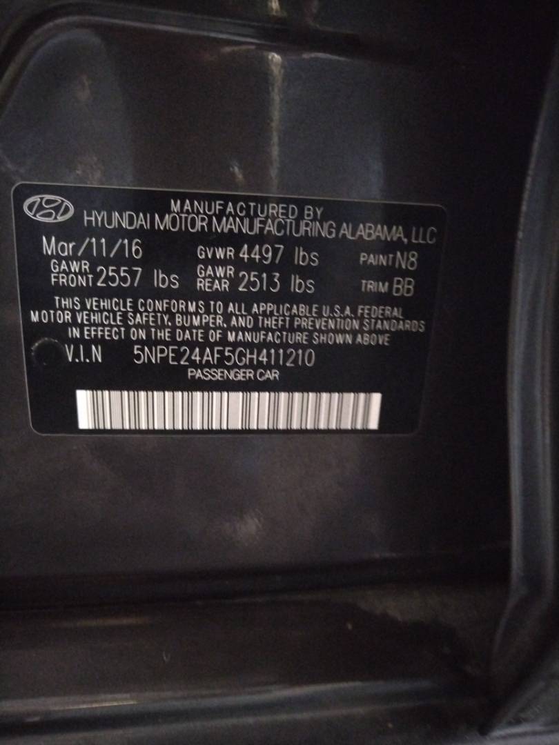 2016 HYUNDAI SONATA — 123375 Miles — Lot 67242723 - Marhaba Auctions Used Cars - Image 3