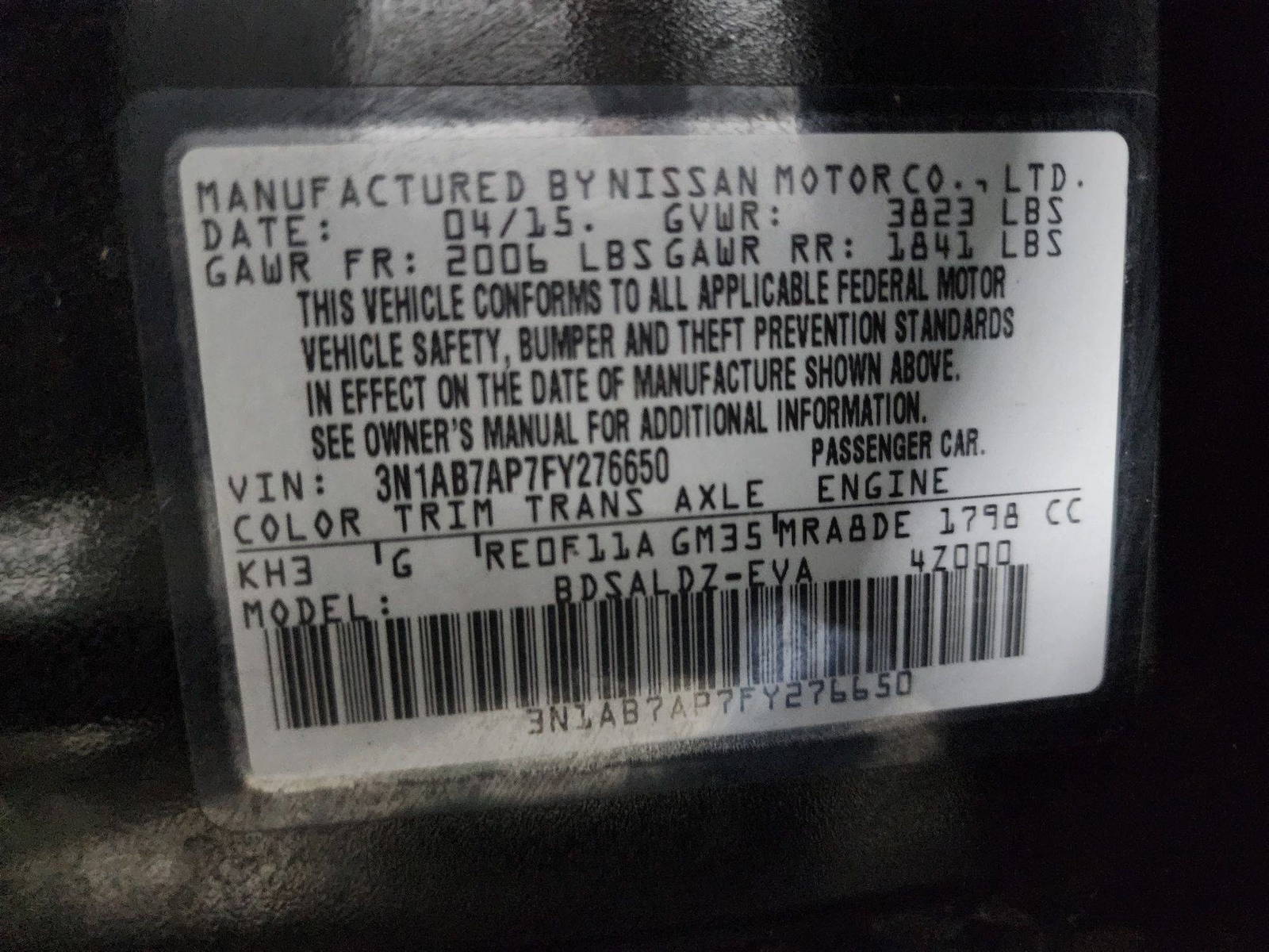 2015 NISSAN SENTRA — 157916 Miles — Lot 7FY276650 — Al Quoz - Marhaba Auctions Used Cars - Image 10