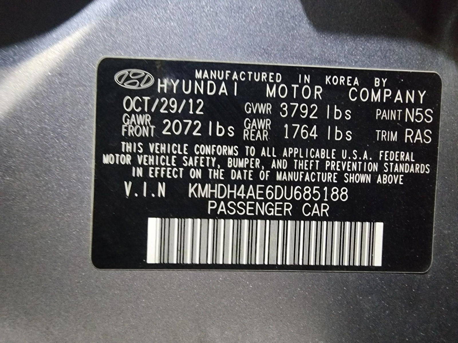 2013 HYUNDAI ELANTRA — 209581 Miles — Lot 39296434 — Al Quoz - Marhaba Auctions Used Cars - Image 9