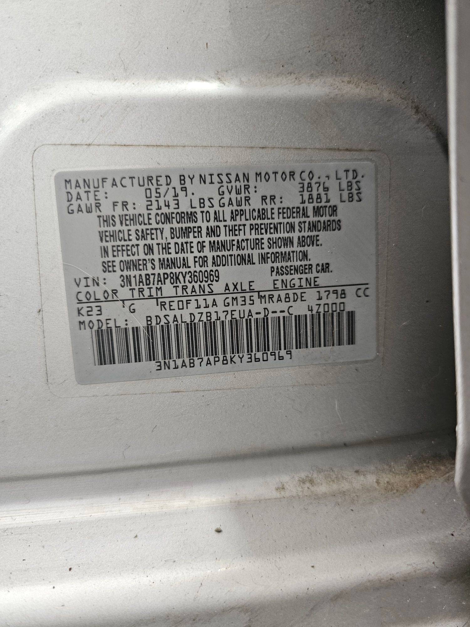 2019 NISSAN SENTRA — 166764 Miles — Lot 335976 — Ind. 12 - Marhaba Auctions Used Cars - Image 9