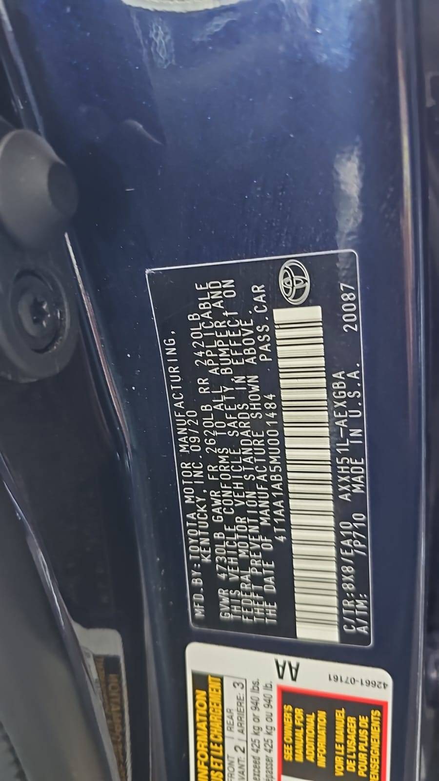 2021 TOYOTA AVALON — 19395 Miles — Lot U001484 — Souq - Marhaba Auctions Used Cars - Image 3