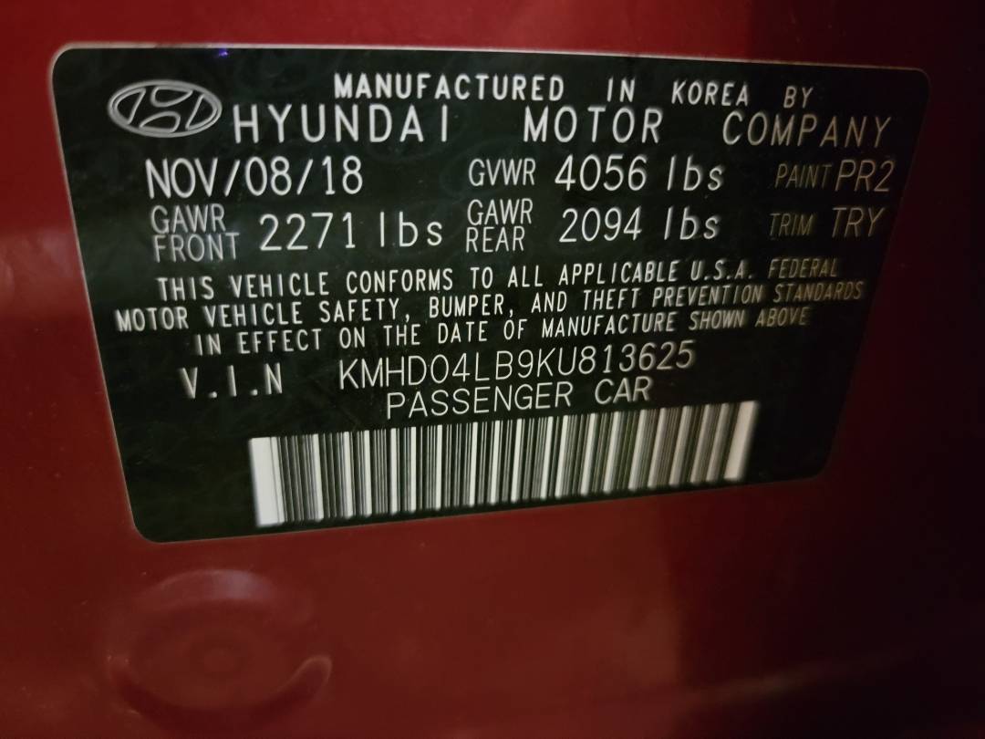 2019 HYUNDAI ELANTRA — 124740 Miles — Lot U813625 — Main - Marhaba Auctions Used Cars - Image 9