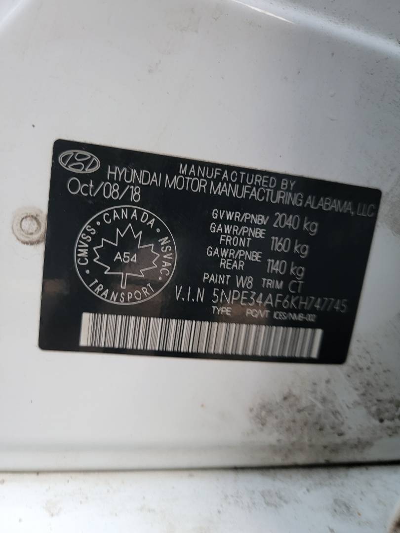 2019 HYUNDAI SONATA — 243040 KM — Lot KH747745 — Main - Marhaba Auctions Used Cars - Image 9