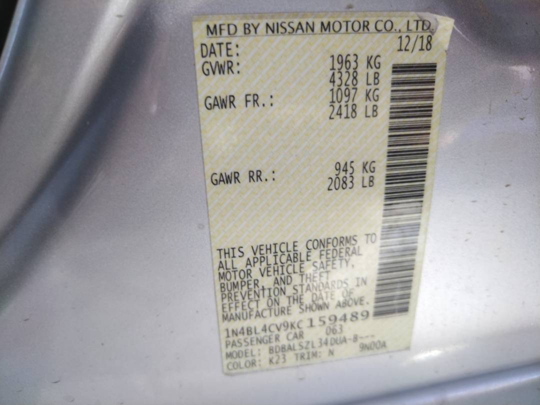 2019 NISSAN ALTIMA — 72818 Miles — Lot C159489 - Marhaba Auctions Used Cars - Image 9
