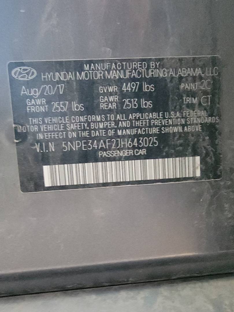 2018 HYUNDAI SONATA — 71791 Miles — Lot 4AF2JH643025 — Main - Marhaba Auctions Used Cars - Image 9