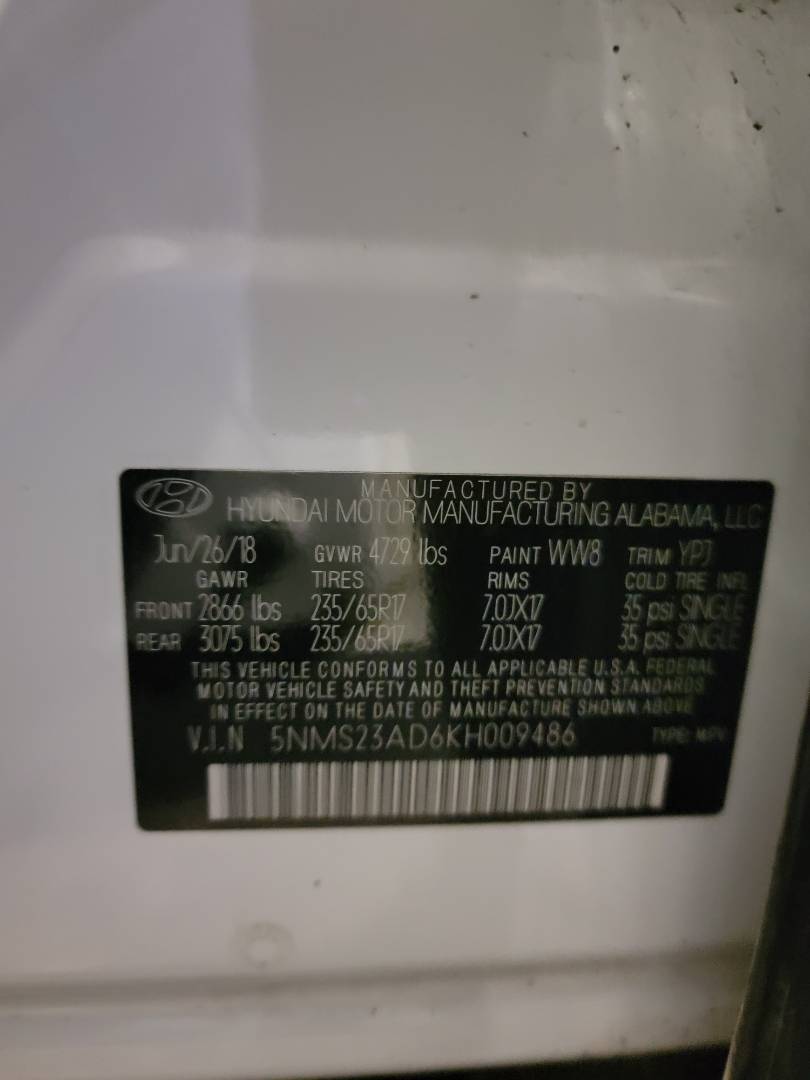 2019 HYUNDAI SANTA FE — 152068 Miles — Lot D6KH009486 — Main - Marhaba Auctions Used Cars - Image 9