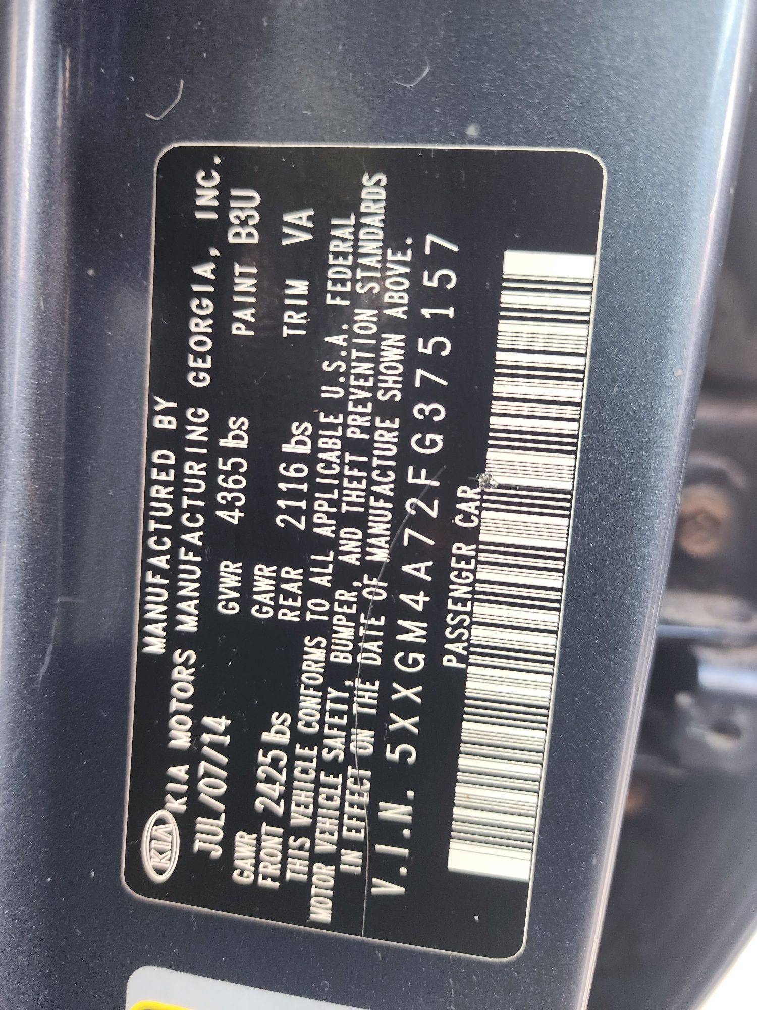 2015 KIA OPTIMA — 82100 Miles — Lot 74730593 - Marhaba Auctions Used Cars - Image 3