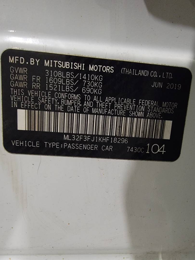 2019 MITSUBISHI MIRAGE — 87650 Miles — Lot F18296 - Marhaba Auctions Used Cars - Image 3