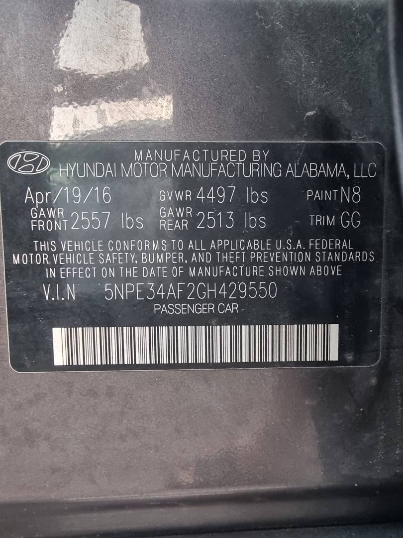2016 HYUNDAI SONATA — 212863 Miles — Lot 1205487 — Ind. 12 - Marhaba Auctions Used Cars - Image 9