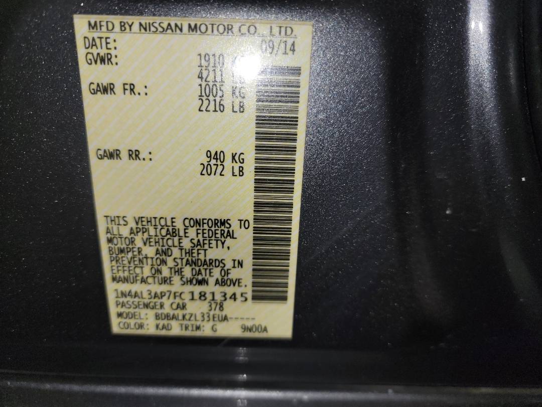 2015 NISSAN ALTIMA — 119122 Miles — Lot 44123120 - Marhaba Auctions Used Cars - Image 9