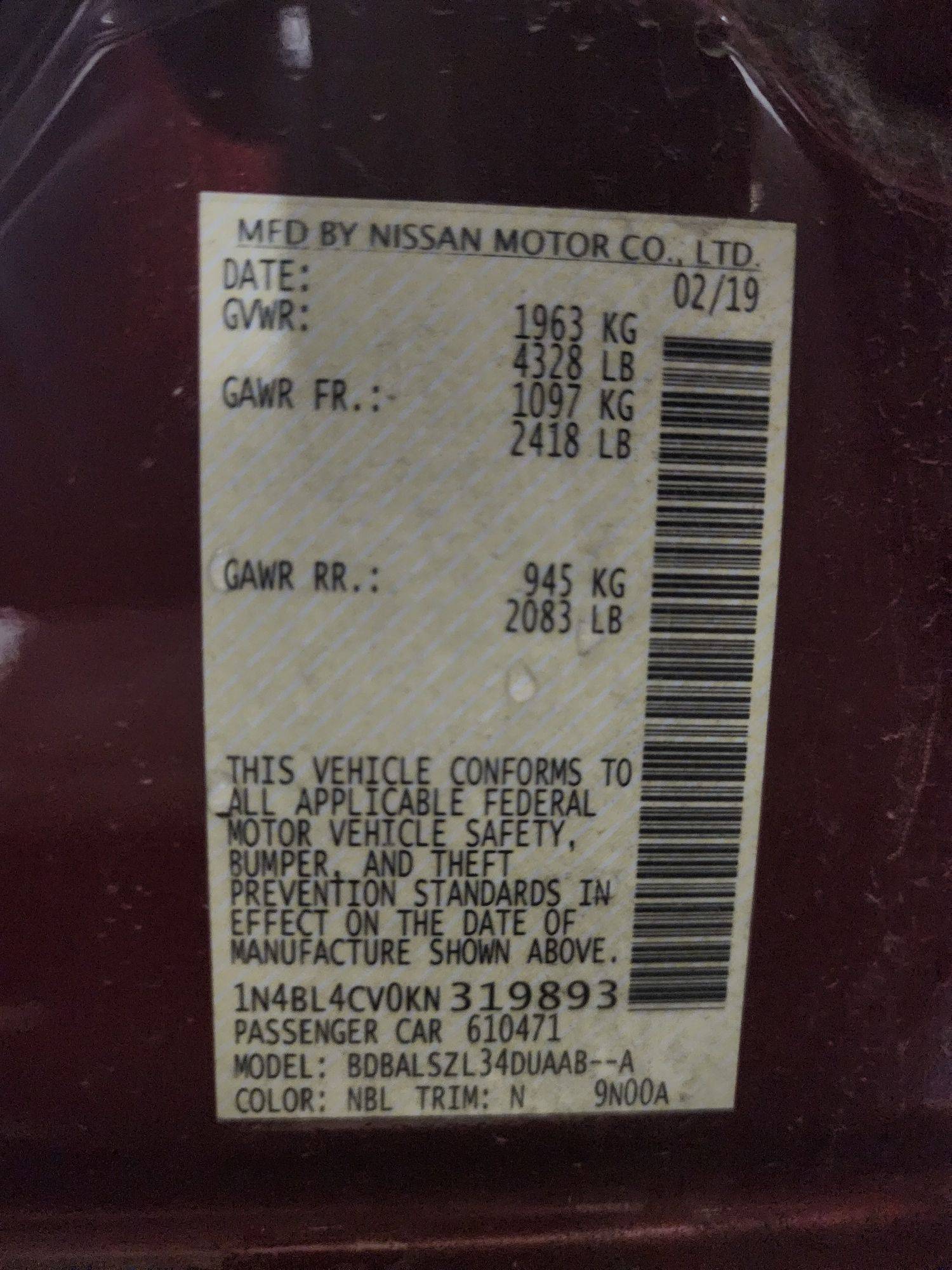 2019 NISSAN ALTIMA — 105365 Miles — Lot 62653133 - Marhaba Auctions Used Cars - Image 13