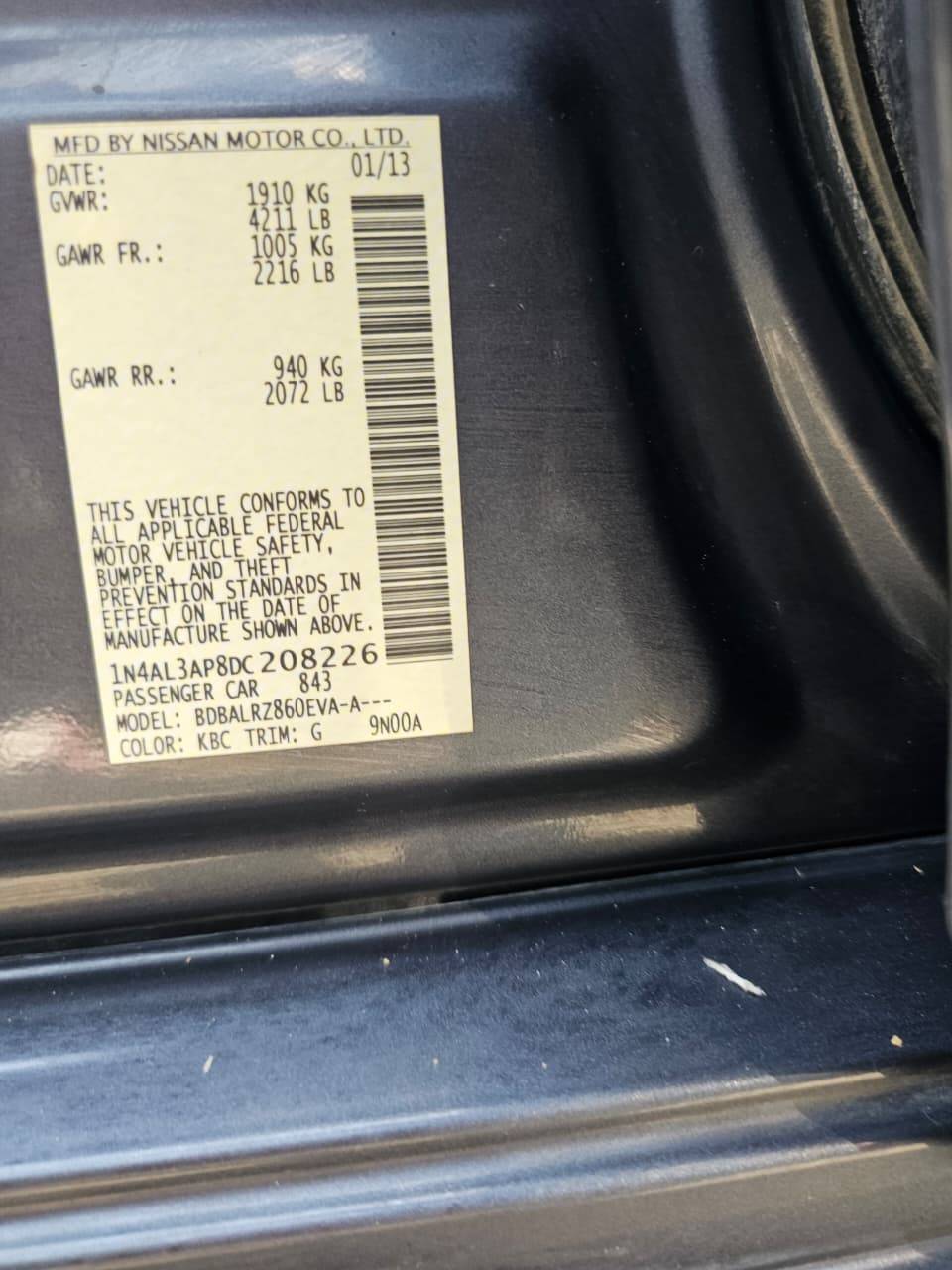 2013 NISSAN ALTIMA — 268237 Miles — Lot DC208226 — Main - Marhaba Auctions Used Cars - Image 8