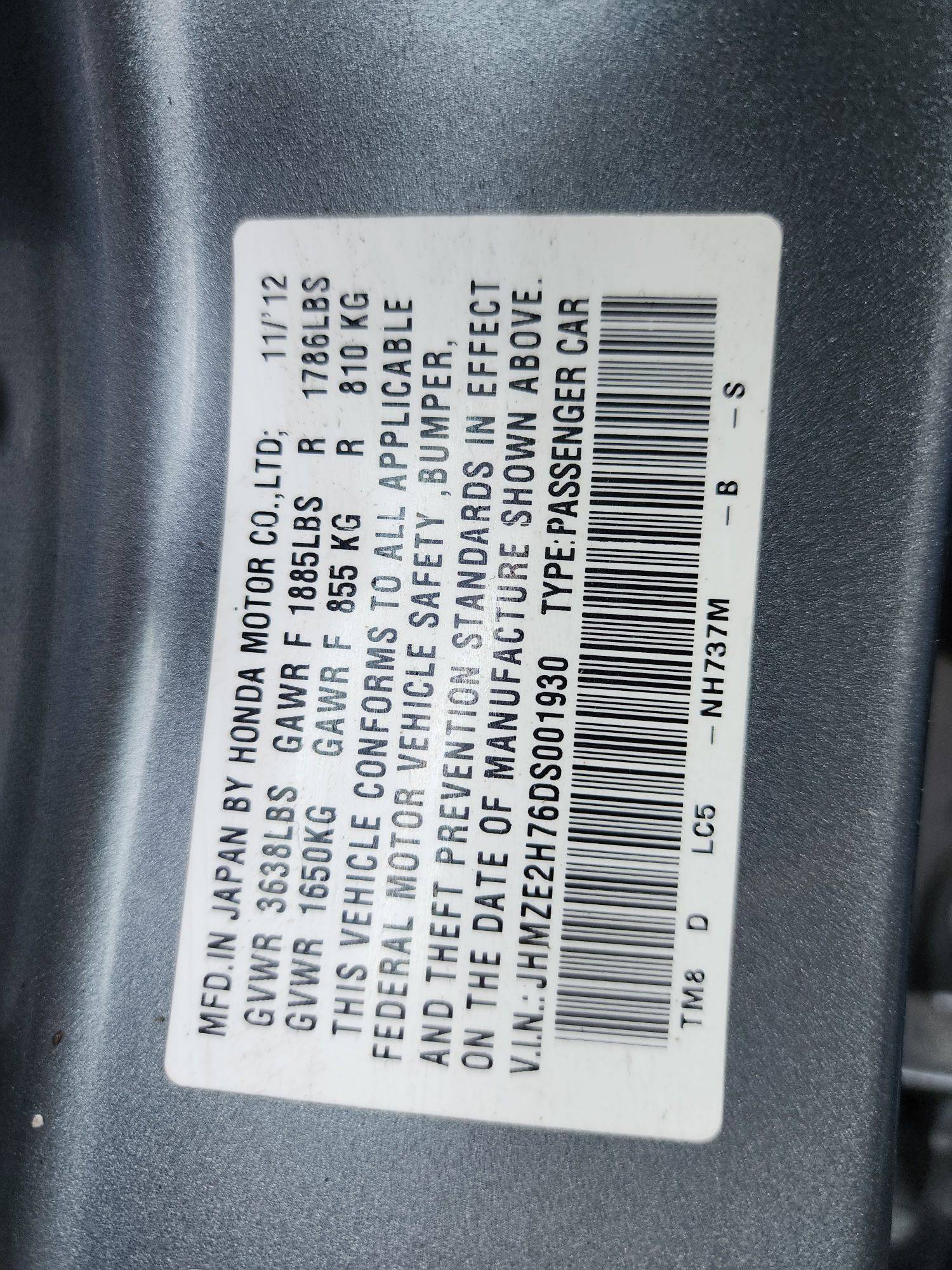 2013 HONDA INSIGHT — 260197 Miles — Lot 37470058 - Marhaba Auctions Used Cars - Image 3