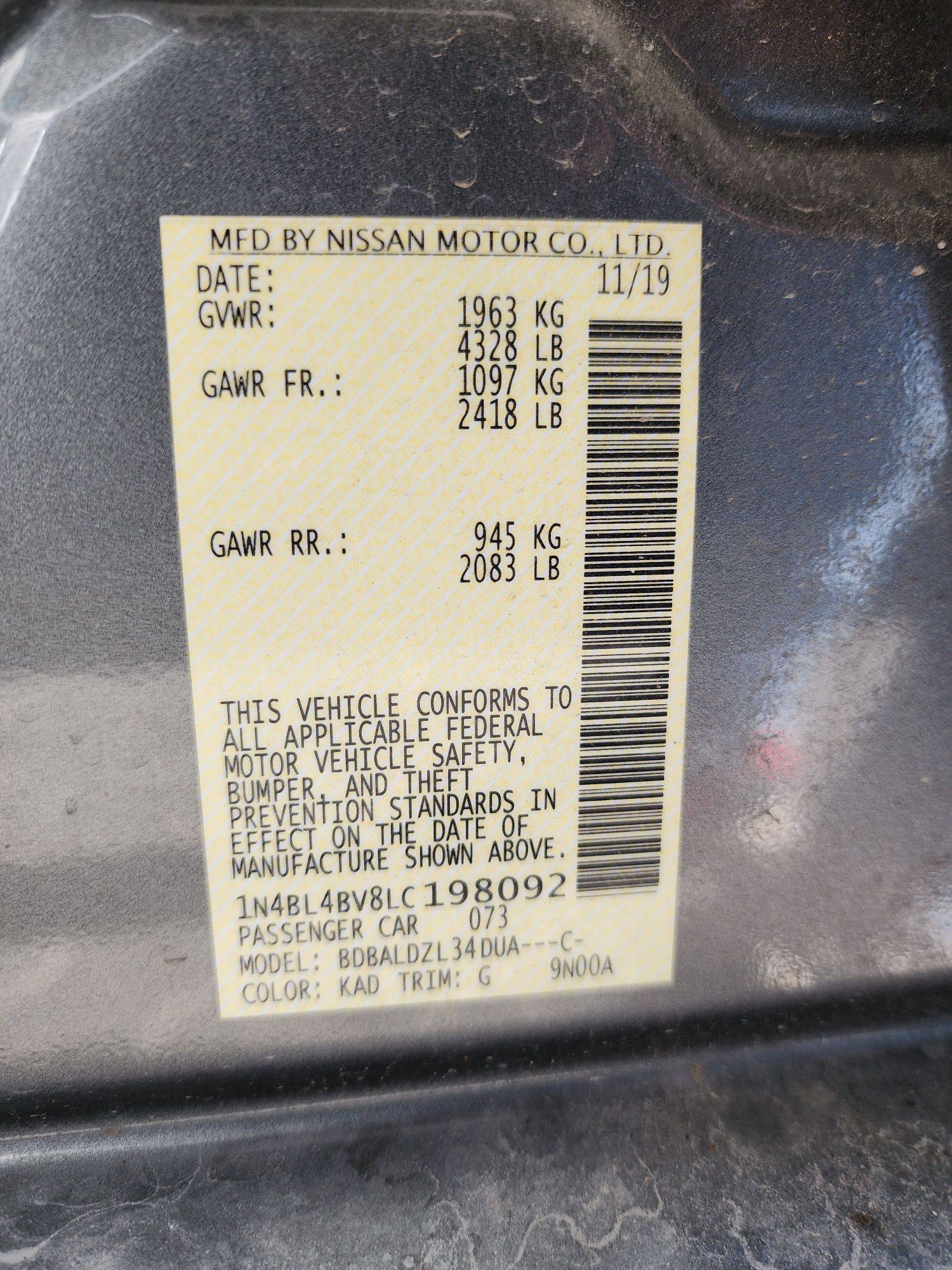 2020 NISSAN ALTIMA — 85442 Miles — Lot 58139894 — Souq - Marhaba Auctions Used Cars - Image 9