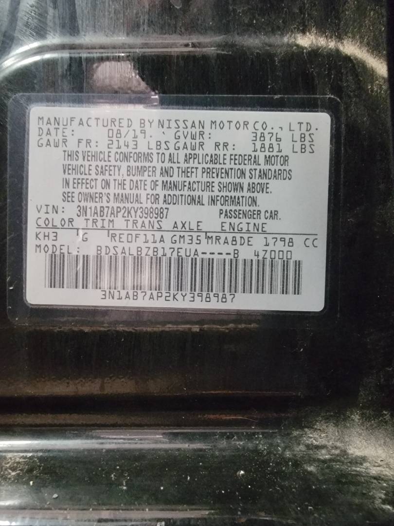 2019 NISSAN SENTRA — 163672 Miles — Lot KY398987 — Main - Marhaba Auctions Used Cars - Image 9