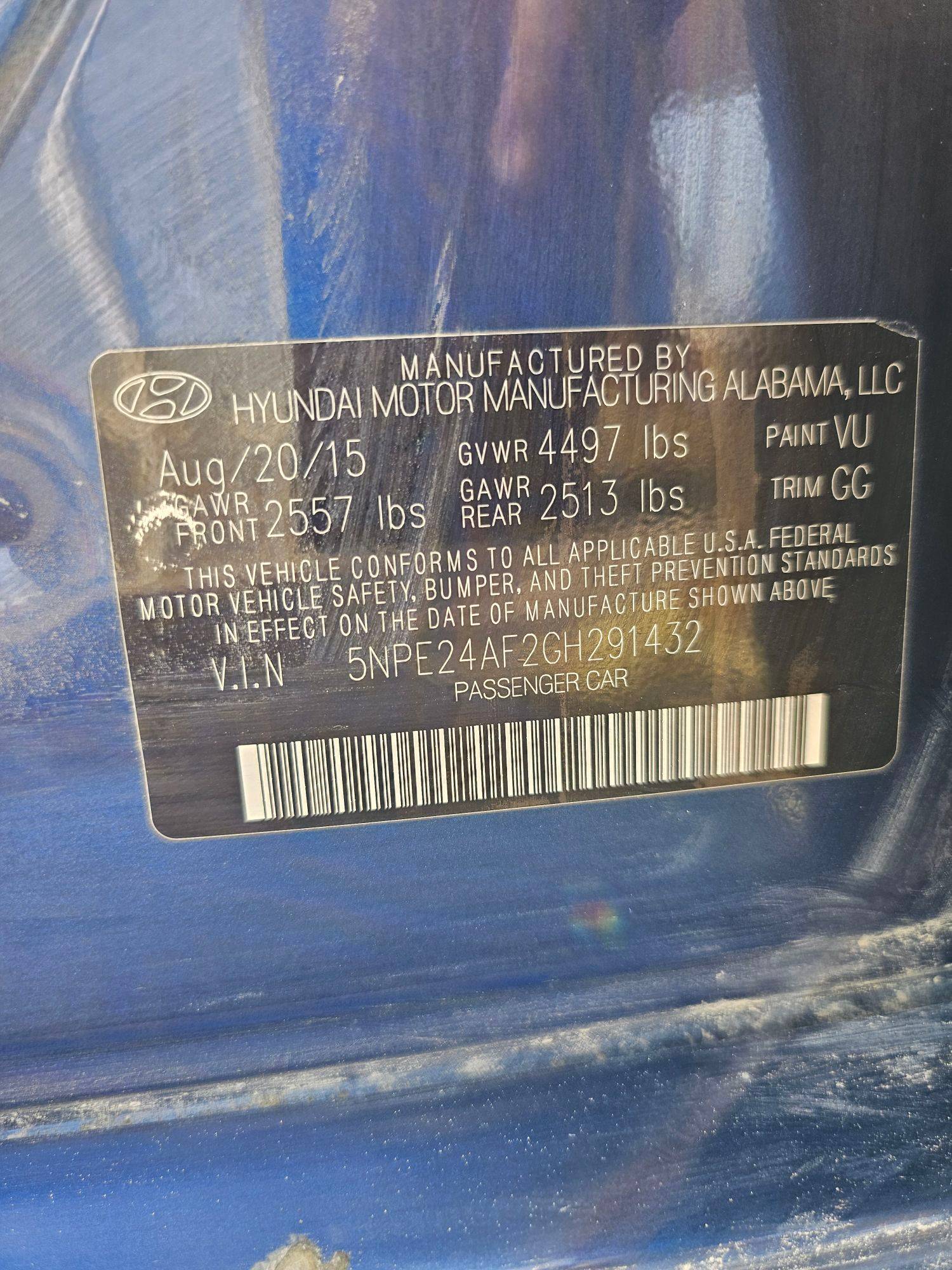 2016 HYUNDAI SONATA — 169353 Miles — Lot 2GH291432 — Souq - Marhaba Auctions Used Cars - Image 9