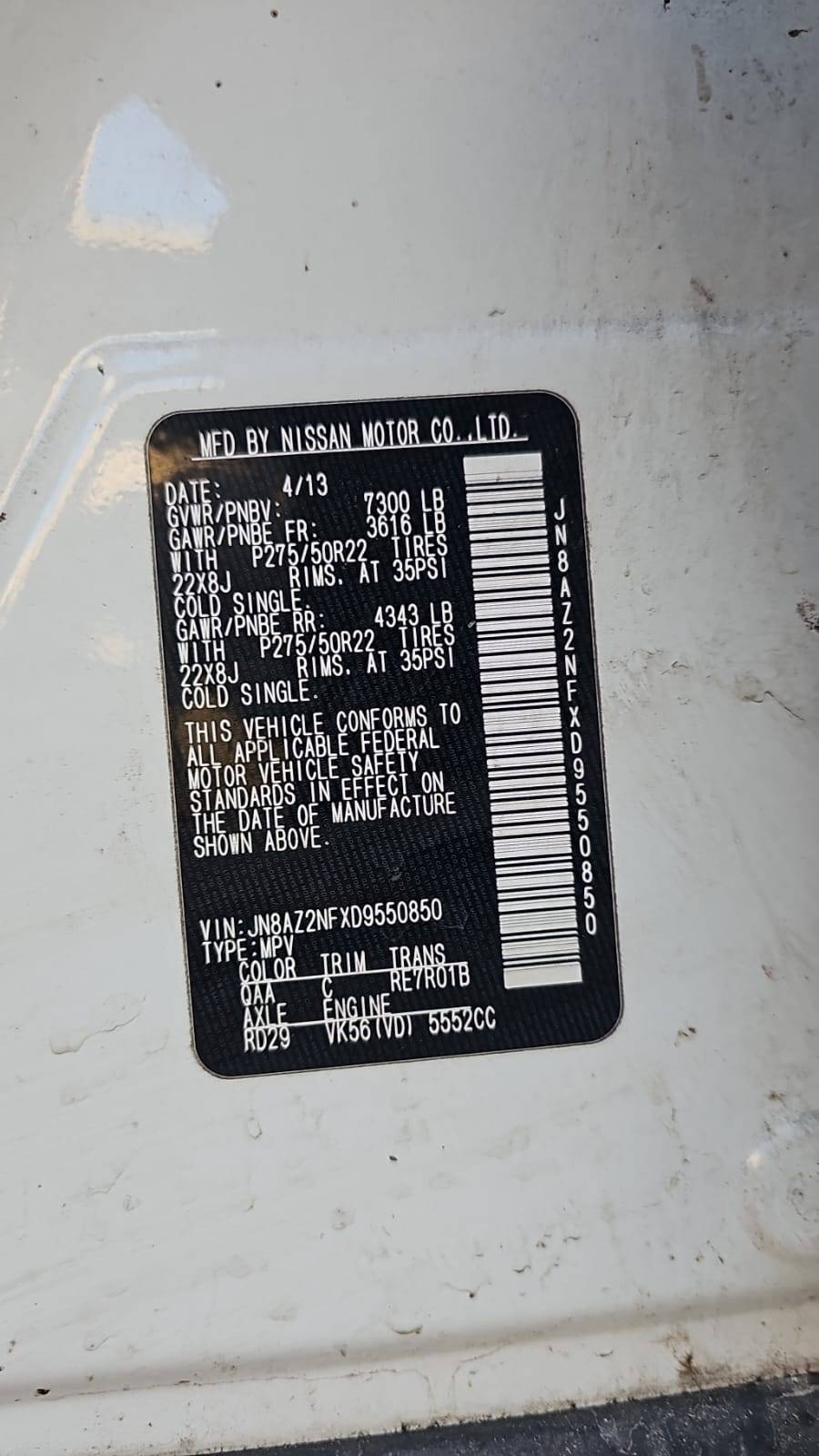 2013 INFINITI QX56 — 234885 Miles — Lot XD9550850 — Souq - Marhaba Auctions Used Cars - Image 5