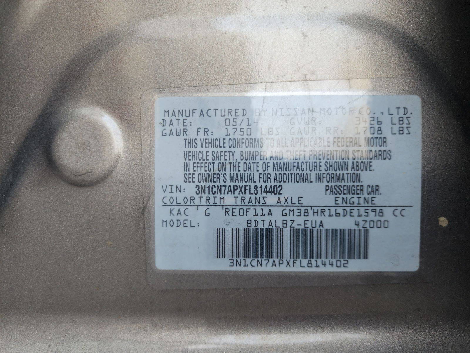 2015 NISSAN VERSA — 142064 Miles — Lot FL814402 — Main - Marhaba Auctions Used Cars - Image 9