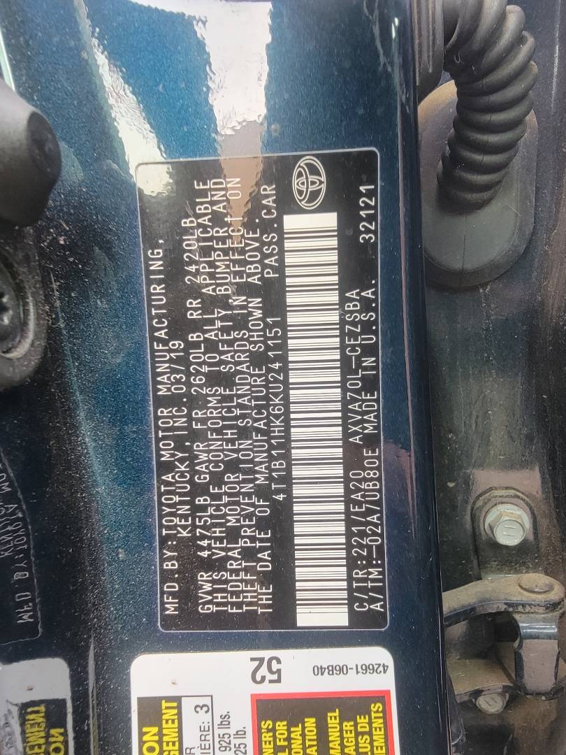 2019 TOYOTA CAMRY — 75537 Miles — Lot U241151 — Main - Marhaba Auctions Used Cars - Image 10