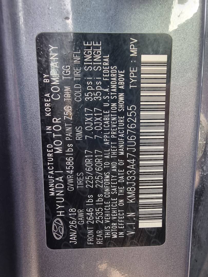 2018 HYUNDAI TUCSON — 24735 Miles — Lot 125487 — Ind. 12 - Marhaba Auctions Used Cars - Image 9
