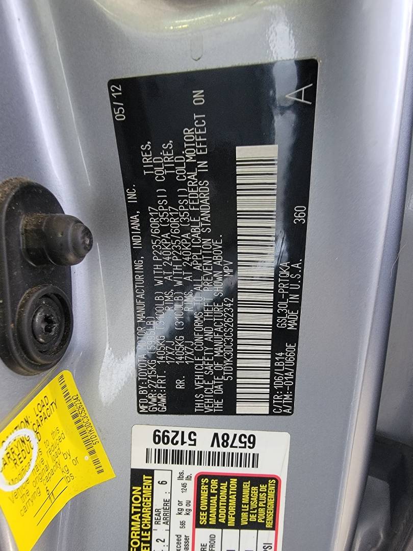 2012 TOYOTA SIENNA — 170268 Miles — Lot 3CS262342 — Main - Marhaba Auctions Used Cars - Image 10