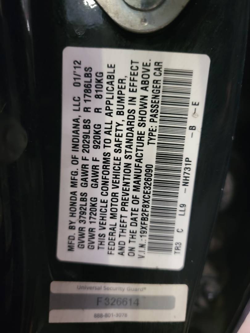 2012 HONDA CIVIC — 121001 Miles — Lot 326090 — Main - Marhaba Auctions Used Cars - Image 11