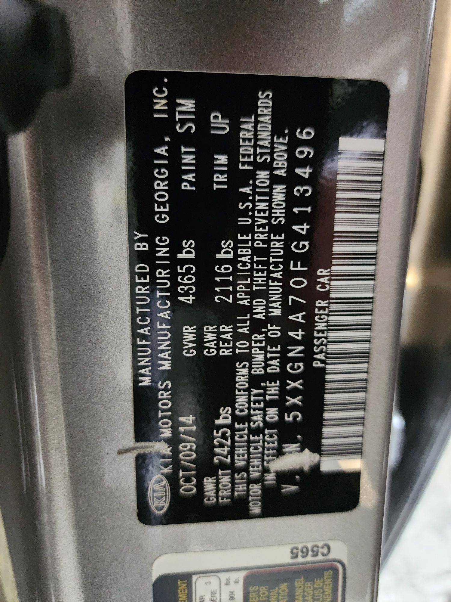 2015 KIA OPTIMA — 178662 Miles — Lot G413496 — Al Quoz - Marhaba Auctions Used Cars - Image 11