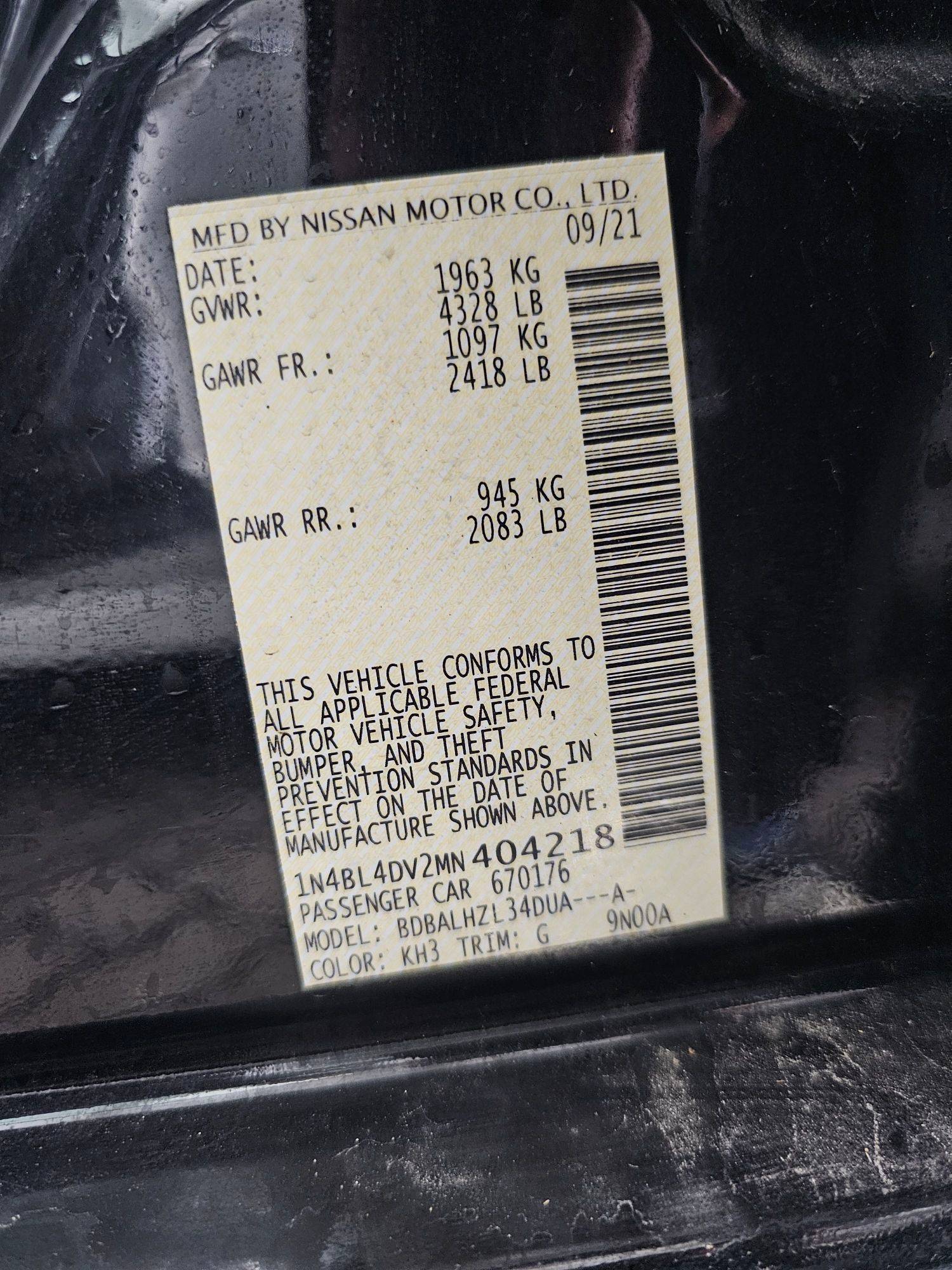 2021 NISSAN ALTIMA — 103053 Miles — Lot N404218 — Souq - Marhaba Auctions Used Cars - Image 10