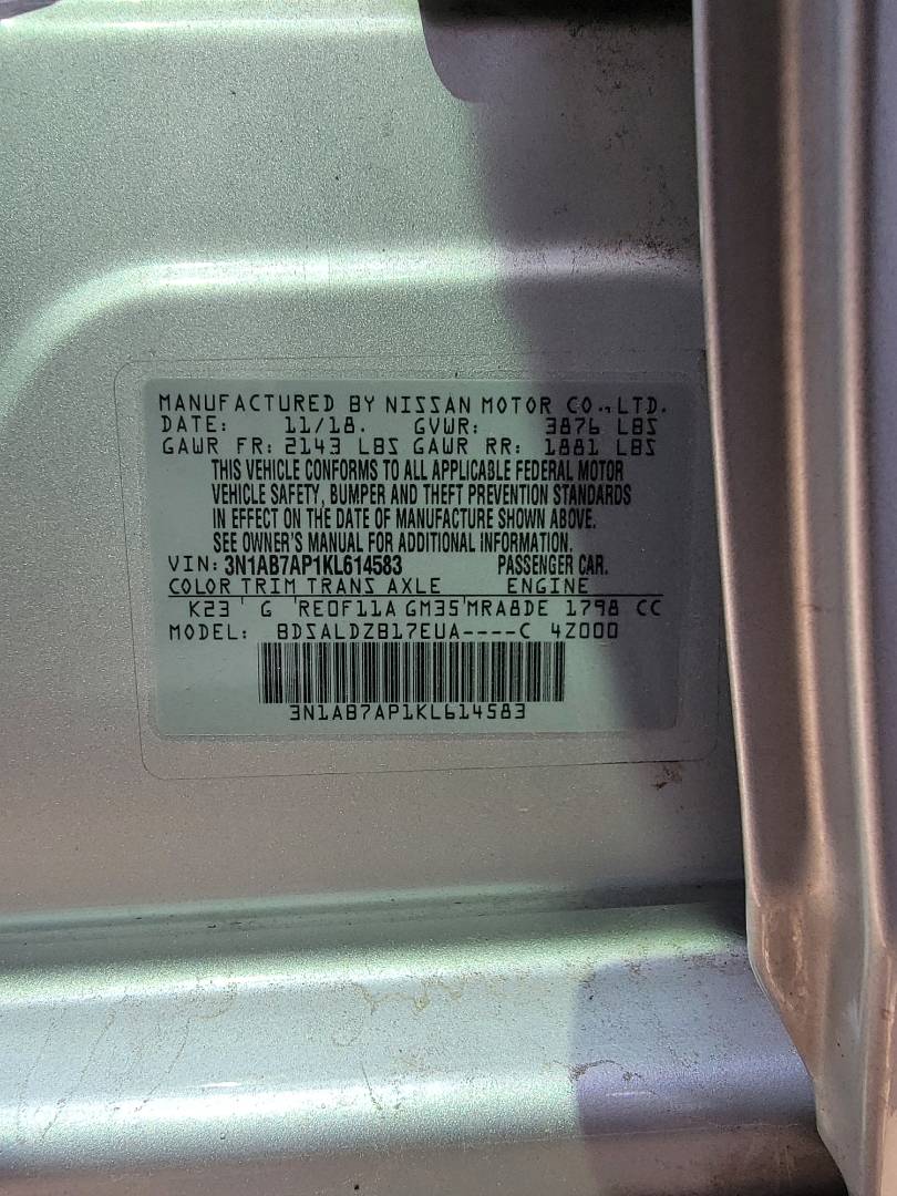 2019 NISSAN SENTRA — 105239 Miles — Lot KL614583 — Main - Marhaba Auctions Used Cars - Image 10