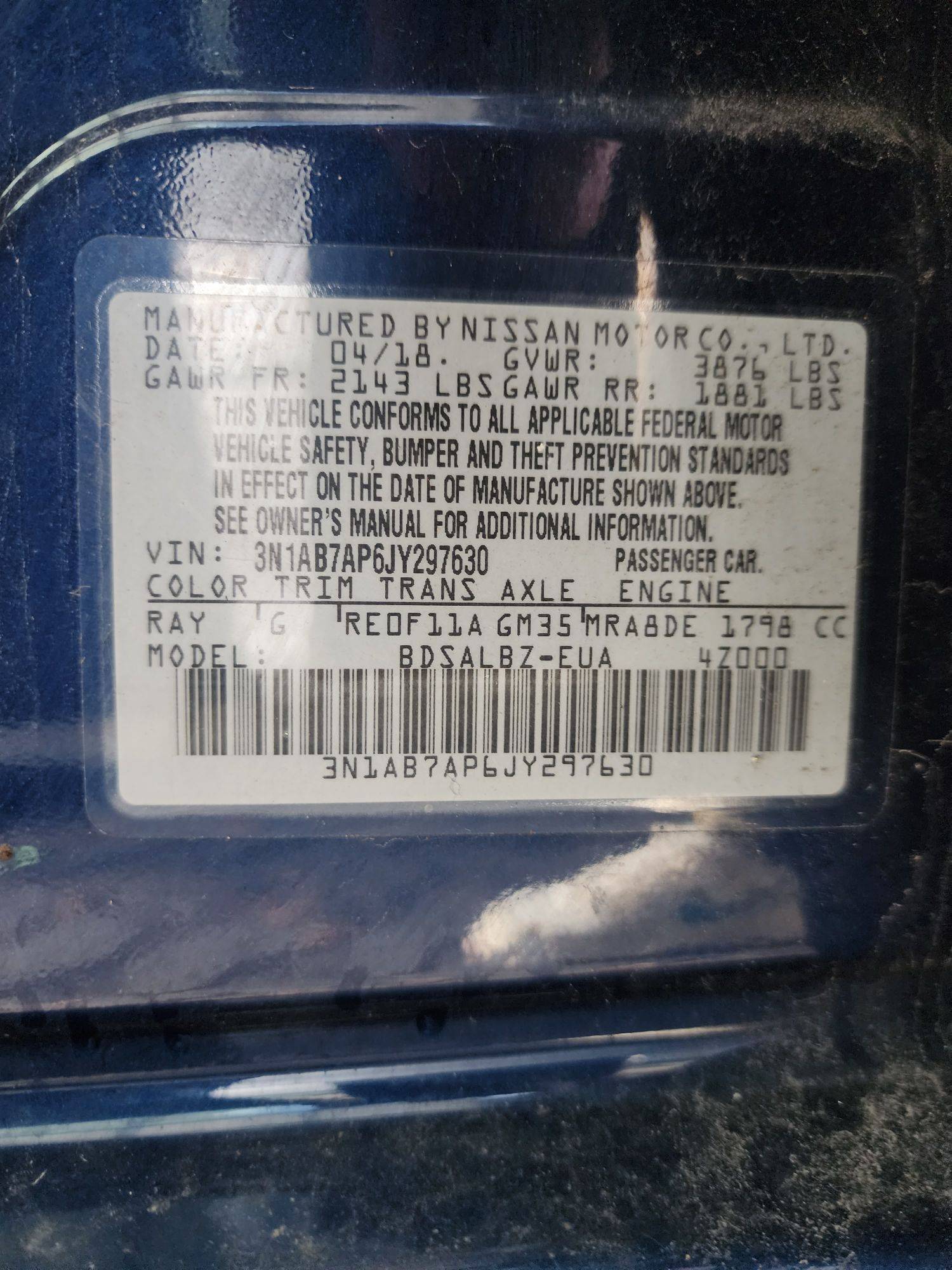 2018 NISSAN SENTRA — 123860 Miles — Lot 76102043 - Marhaba Auctions Used Cars - Image 10