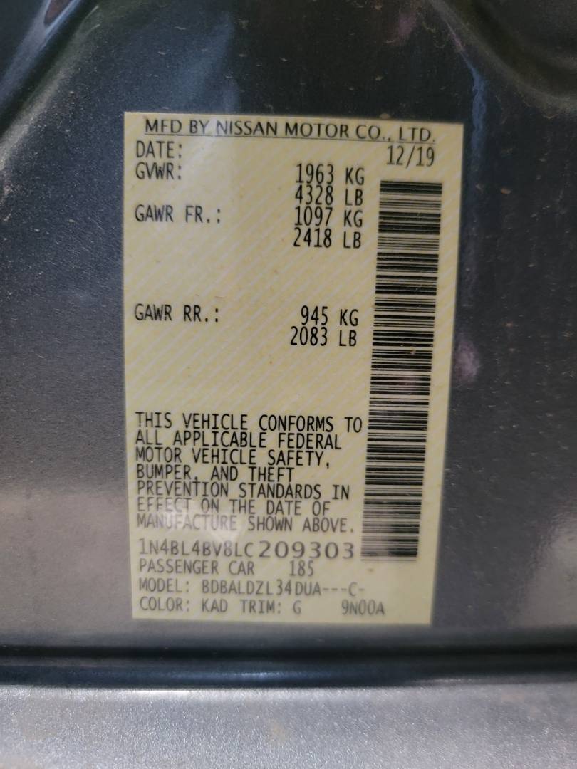 2020 NISSAN ALTIMA — 94353 Miles — Lot 37972590 - Marhaba Auctions Used Cars - Image 9