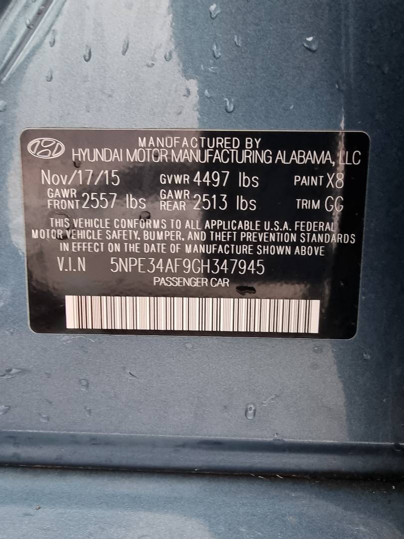 2016 HYUNDAI SONATA — 75227 Miles — Lot 214587 — Ind. 12 - Marhaba Auctions Used Cars - Image 9
