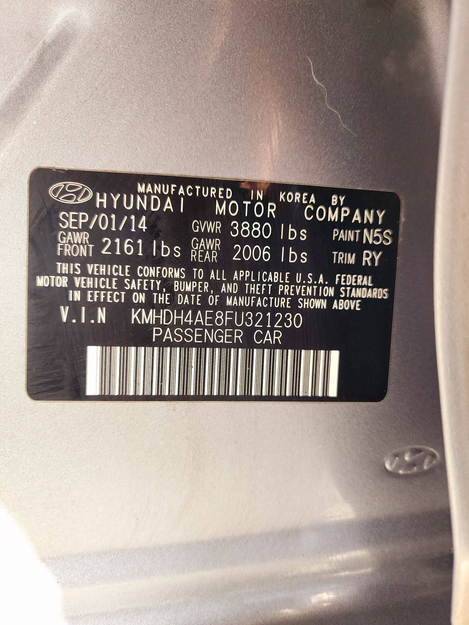 2015 HYUNDAI ELANTRA — 168670 Miles — Lot FU321230 — Souq - Marhaba Auctions Used Cars - Image 10