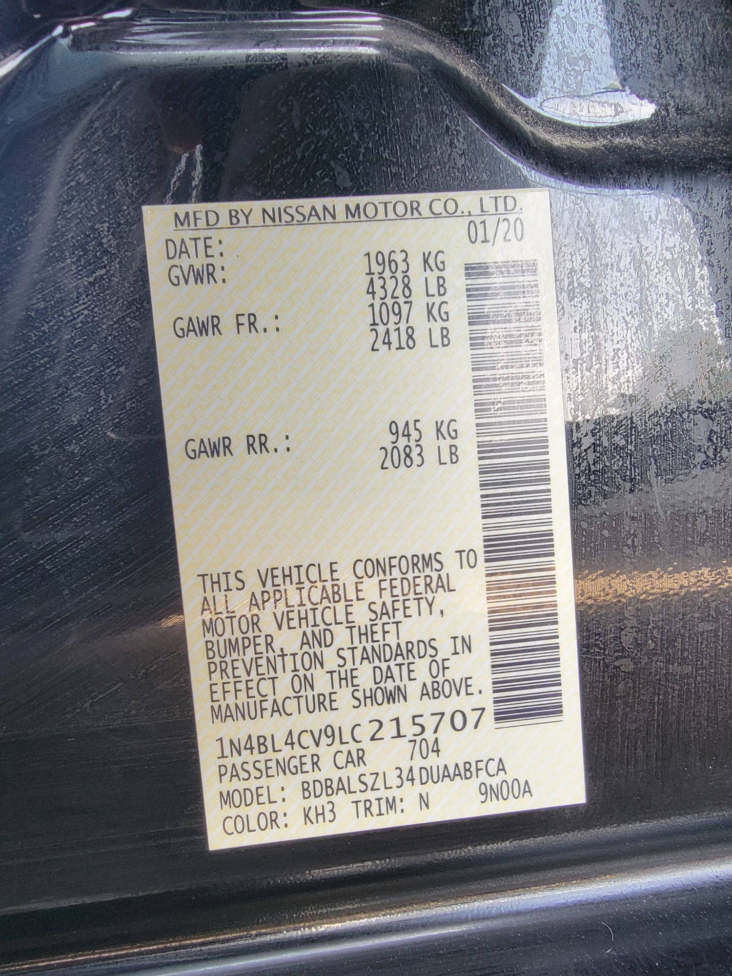 2020 NISSAN ALTIMA — 121624 Miles — Lot LC215707 — Main - Marhaba Auctions Used Cars - Image 11