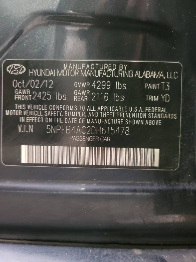 2013 HYUNDAI SONATA — 134388 Miles — Lot 78921373 - Marhaba Auctions Used Cars - Image 9