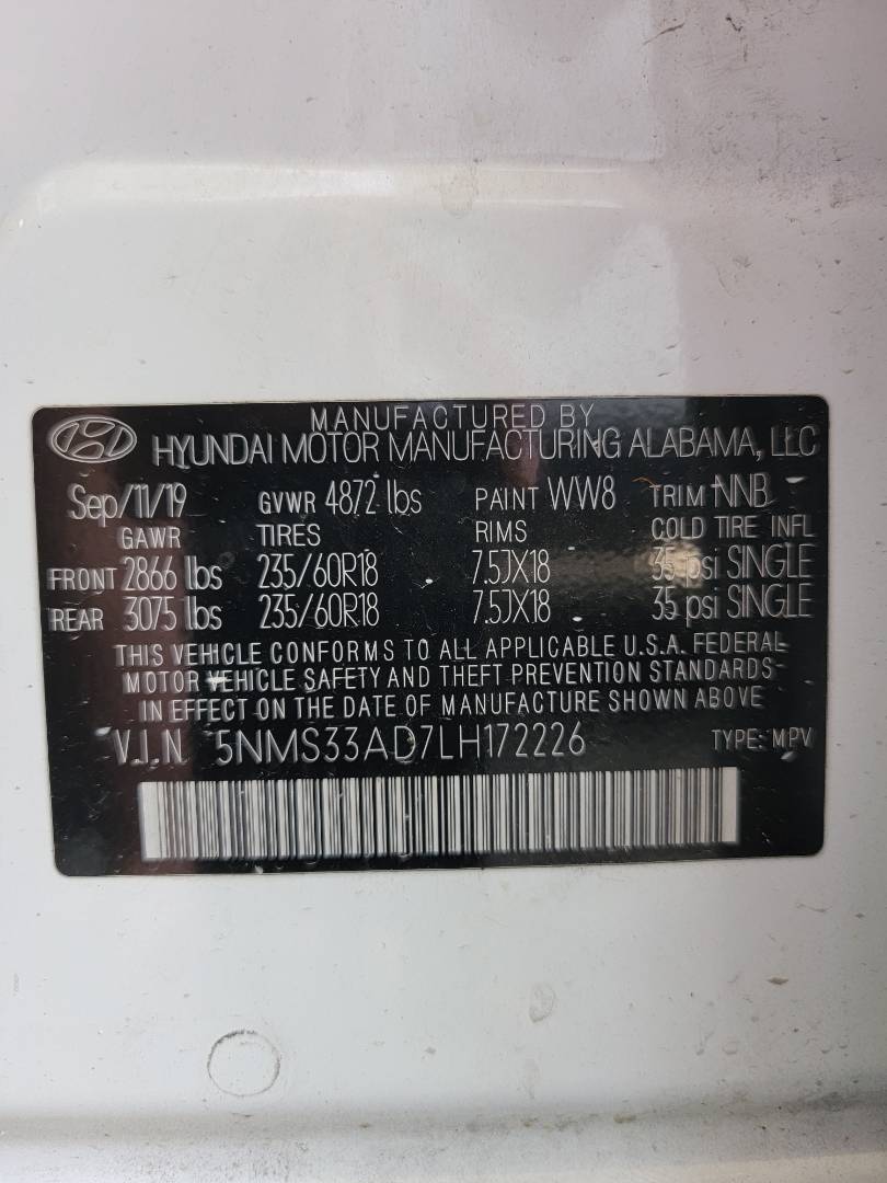 2020 HYUNDAI SANTA FE — 69179 Miles — Lot 78546623 - Marhaba Auctions Used Cars - Image 8