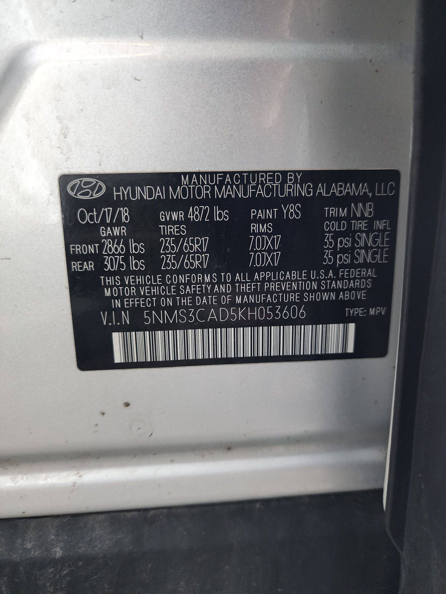 2019 HYUNDAI SANTA FE — 144505 Miles — Lot KH053606 — Souq - Marhaba Auctions Used Cars - Image 9