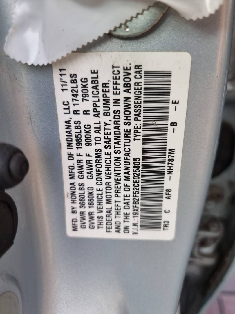 2012 HONDA CIVIC — 182818 Miles — Lot 25805 — Ind. 12 - Marhaba Auctions Used Cars - Image 8