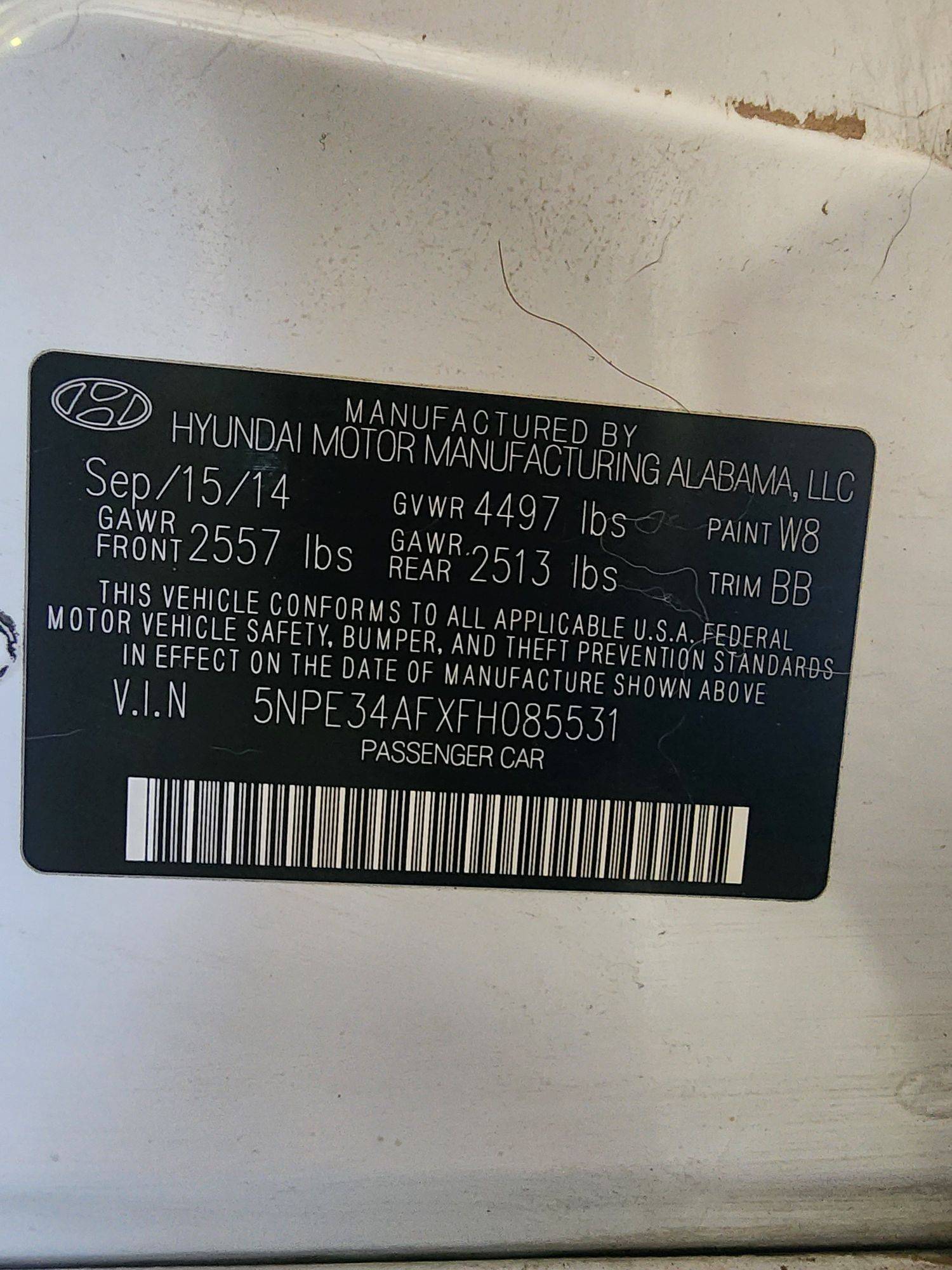 2015 HYUNDAI SONATA — 162691 Miles — Lot H085531 — Al Quoz - Marhaba Auctions Used Cars - Image 11